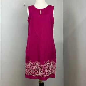 Jaclyn Smith Linen Blend Magenta/Berry Sleeveless embroidered Dress Sz S